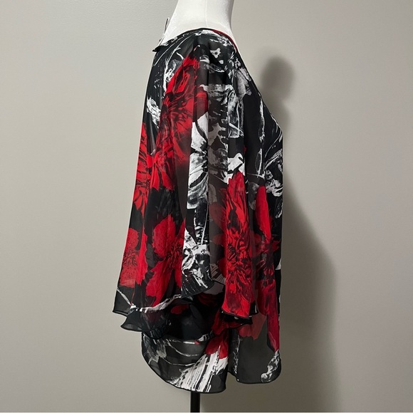 Joseph Ribkoff Sheer Floral Flutter Sleeve Poncho Top - Picture 6 of 9